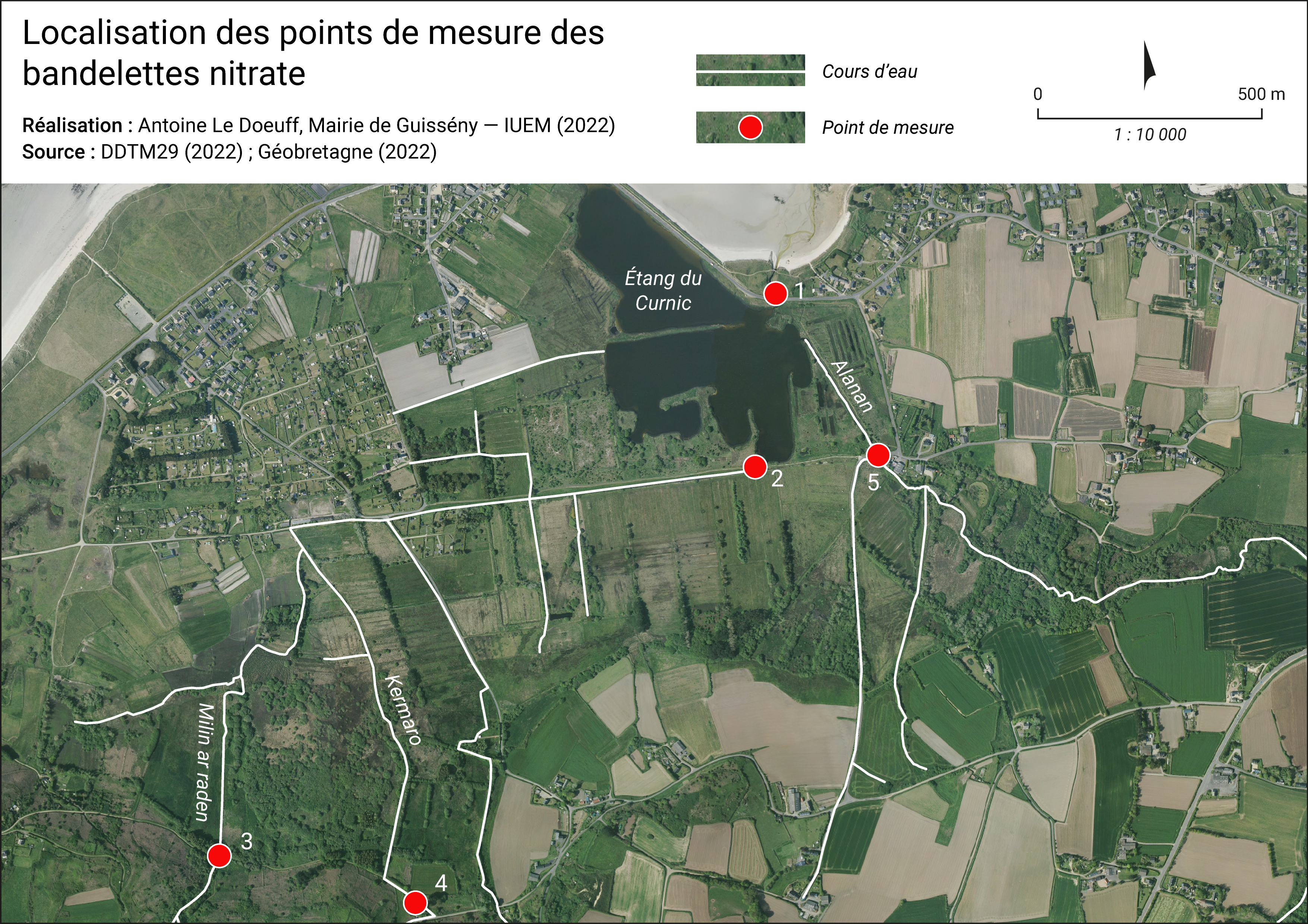 Localisation des points de mesure des bandelettes nitrate