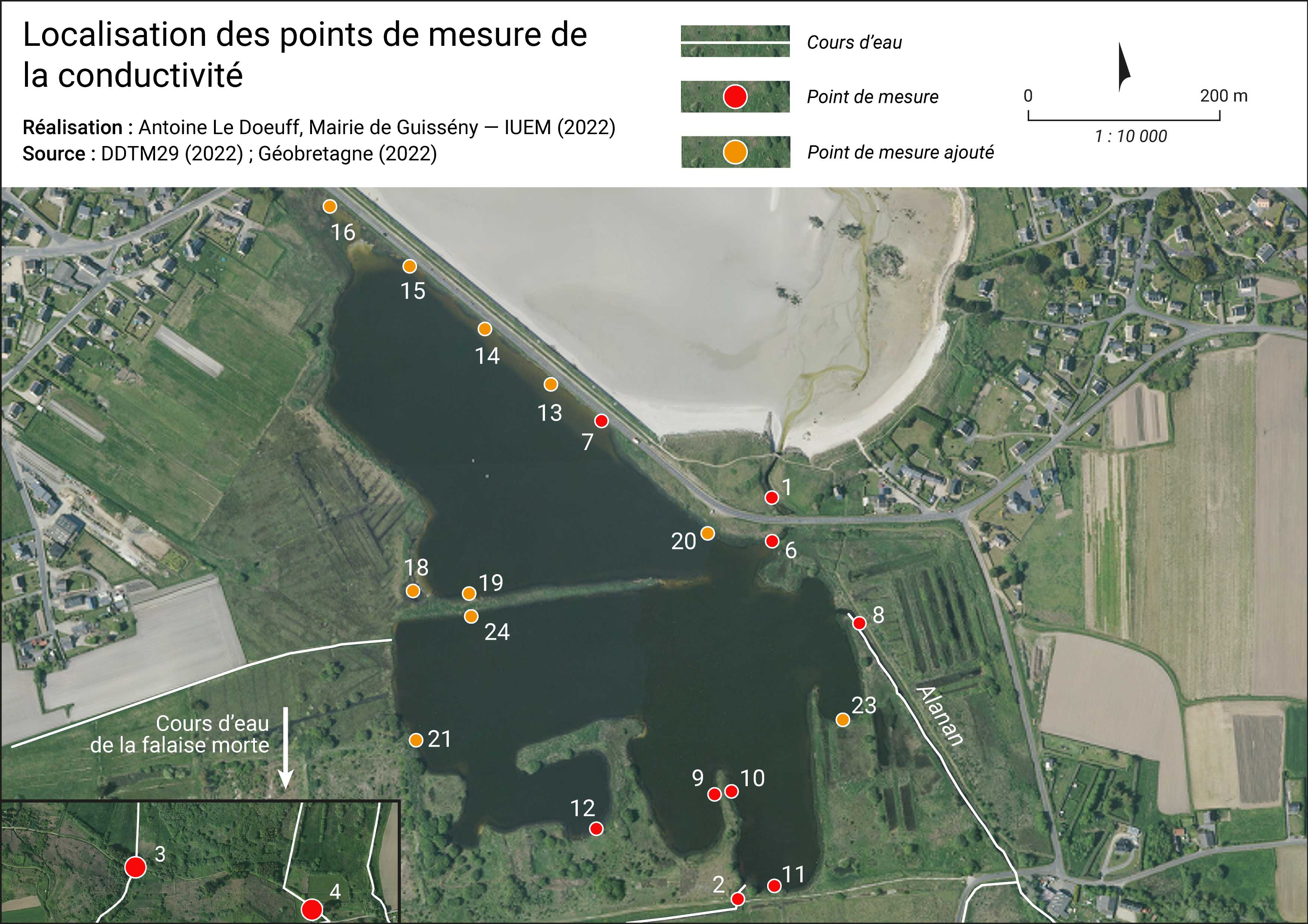 Localisation des points de mesure de la conductivité